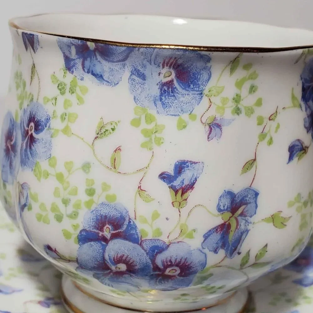 Royal Albert Teacup and Saucer Blue Pansy Vintage